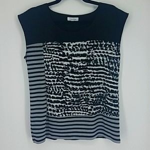 Calvin Klein Women’s Sleeveless Top Blouse Shirt Leopard Print Striped Size L
